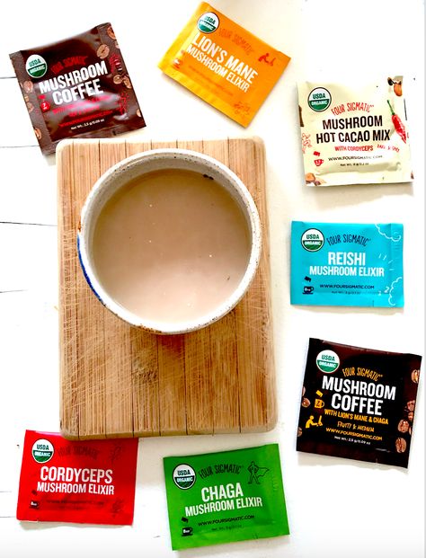 Hot Cacao, Functional Mushrooms, Four Sigmatic, Breakfast Smoothie Bowl, Packaging Design Trends, Coffee Alternative, Boost Immunity, Adaptogenic Herbs, Mushroom Coffee