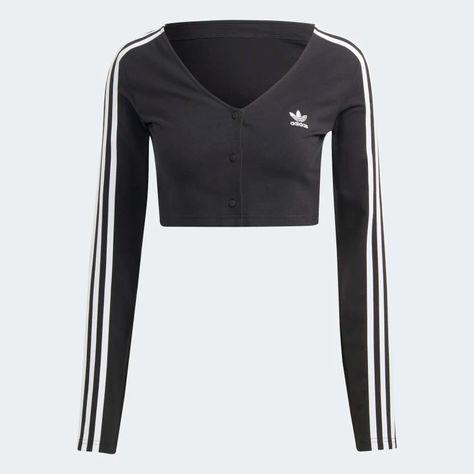 adidas Adicolor Classics 3-Stripes Button Long Sleeve Tee - Black | Women's Lifestyle | adidas US Dark Aesthetic Clothing, Addidas Shirts, Dance Practice Outfits, Adidas Shirt Women, Camisa Adidas, Adidas Crop Top, Adidas Adicolor, Adidas Classic, Sporty Spice