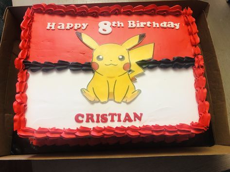 Pikachu Sheet Cake, Pokemon Sheet Cake Ideas, Pokemon Sheet Cake, Bolo Pikachu, Pokemon Birthday Cake, Pokémon Birthday, Pokémon Party, Happy 8th Birthday, Pokemon Diy