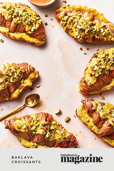 Pep up a packet of store-bought croissants with all the best bits of a sticky baklava. Get the Sainsbury's magazine recipe today. Wimbledon Recipes, Croissants Recipe, Magazine Recipe, Croissant Recipe, 5 Ingredient Recipes, Protein Desserts, Creamy Desserts, Jewish Recipes, Breakfast Brunch Recipes