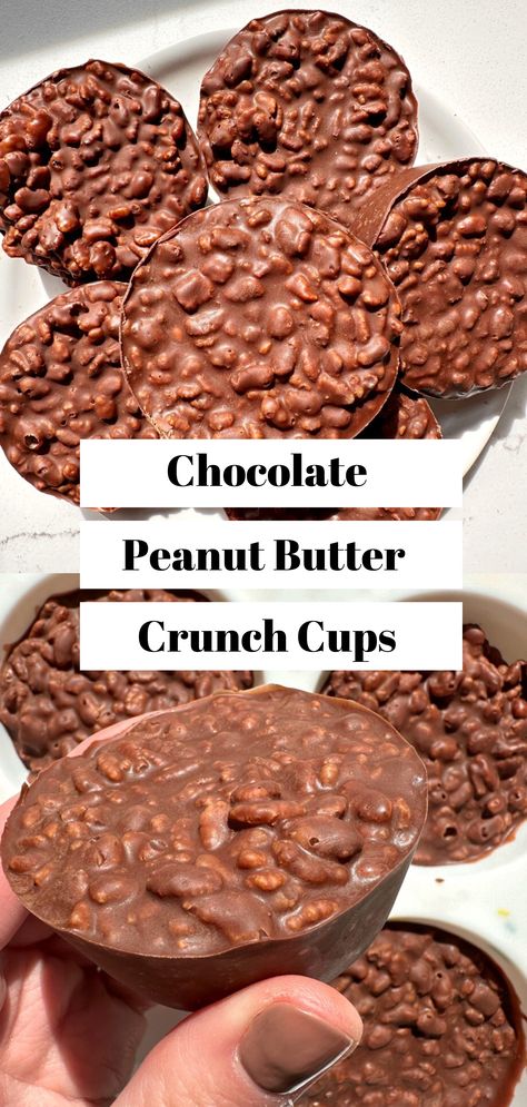 A quick and easy delicious snack or dessert: Chocolate Peanut Butter Crunch Cups Ella Vegan, Peanut Butter Cups Recipe, Butter Crunch, Resepi Biskut, Crunch Bars, Peanut Butter Crunch, Chocolate Crunch, Candy Recipes Homemade, Lost 100 Pounds