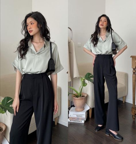 old money aesthetic, classy Minimalism Outfit, Army Outfit, Silk Shirts, Casual Professional, Korean Casual Outfits, Feminine Chic, Business Casual Outfits For Work, Gardening Outfit, Classy Work Outfits