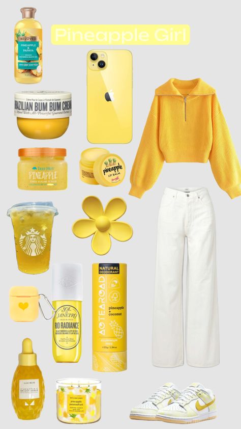 #pineapplegirl #pineapple #aesthetic #yellowaesthetic #ootd #fyp #outfitinspo Pineapple Girl Aesthetic, Tuff Outfits, Pineapple Aesthetic, Preppy Pineapple, Pineapple Girl, Papaya Tree, Pineapple Clothes, Natural Lip Balm, Aesthetic Vibes