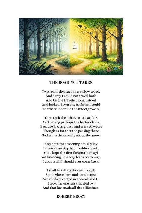 The digital print contains the widely loved and memorable poem The Road Not Taken by Robert Frost. Decorate your space with this digital printable and add a heartwarming touch to any place in your home. Please note that this listing is for an INSTANT DOWNLOAD of this print, not a physical item. 4 INCLUDED FILES: 1. 2x3 ratio PDF file to use for prints in the following sizes: 4"x6", 6"x9", 8"x12", 10"x15", 12"x18", 16"x24", 20"x30", 24"x36" 2. 3x4 ratio PDF file to use for prints in the following The Road Not Taken Robert Frost, Robert Frost Tattoo, Live Laugh Love Quotes, Life Verse, Robert Frost Poems, Motivational Poems, English Poetry, Life Verses, The Road Not Taken