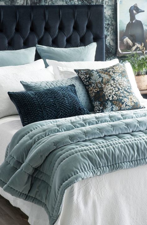 Blue Comforter Bedroom, Bedroom Colour Palette, Boho Bedroom Ideas, Comfortable Bedroom, Spare Bedroom, Blue Bedroom, Master Bedrooms Decor, Remodel Bedroom, Beautiful Bedrooms