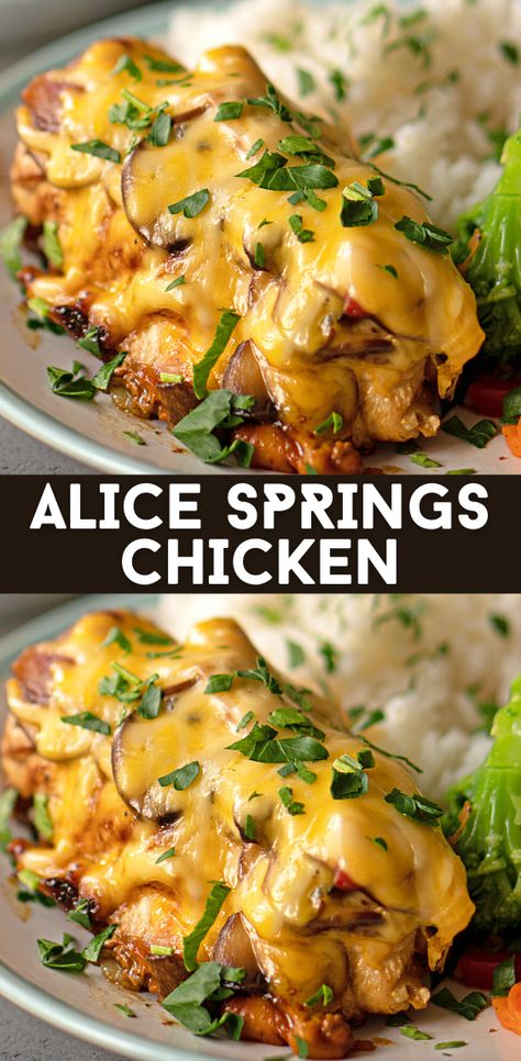 ALICE SPRINGS CHICKEN RECIPE (OUTBACK COPYCAT) Broil Recipes, Alice Springs Chicken Recipe, Alice Springs Chicken, Thanksgiving Turkeys, Baked Chicken Recipes Easy, Chicken Breast Recipes Baked, London Broil, Colby Jack, Chicken Entrees