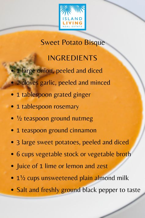 Sweet Potato Bisque Sweet Potato Bisque, Potato Bisque, Best Sweet Potato, Bisque Soup, Crock Pot Soup, Dinner Appetizers, Cuisine Recipes, Bowl Of Soup, Vegetable Stock