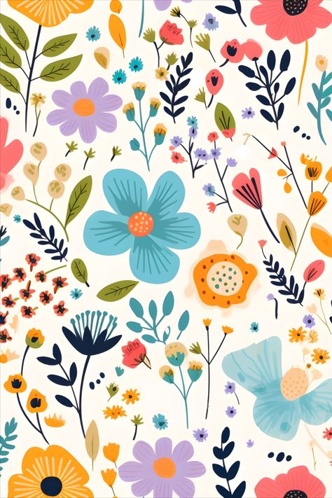 Spring floral paper, scrapbooking, phone wallpaper Spring Pattern Illustration, Spring Motifs, Simple Floral Pattern, Floral Backgrounds, Nail Cute, Botanical Theme, Scrapbook Inspo, Mum Mug, Flowers Digital