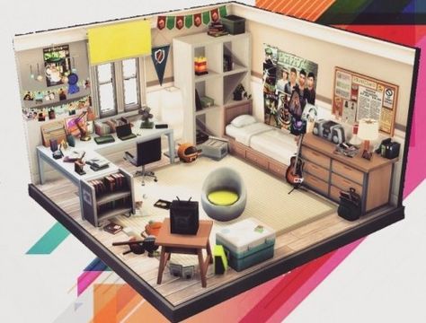 Dorm Room at MODELSIMS4 - The Sims 4 Catalog Sims Dorm Room, Dormitory Room, University Dorms, Sims Stories, Sims 4 Challenges, Sims 4 Bedroom, Sims 4 House Plans, Sims 4 House Building, Sims Ideas