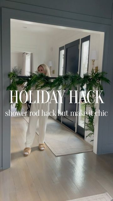 Jenna Crandall on Instagram: "I give this a 10/10. Love adding this to our hallways without having to drill or hammer. It’s damage proof. Add your own garlands, bells and lights. Looks super festive & chic in doorways. Hang your mistletoe here! ✨Comment LINKS for everything I used & this outfit. My fuzzy sandals are so comfy. Follow my shop @Jenna_Crandall on the @shop.LTK app to shop this post and get my exclusive app-only content! https://liketk.it/4pgpR #amazonmademebuyit #holidayhack #holiday #garland #homedecor #homesweethome #homedecoration #holidaydecor #holidaynails #amazonfinds" Door Way Christmas Garland, Indoor Doorway Garland Christmas, How To Hang Outdoor Garland Around Door, Door Way Garland, Hanging Garland Around Front Door, Garland Over Doorway Door Frames, Hallway Christmas Tree, Christmas Doorways Indoor, Garland On Doorway