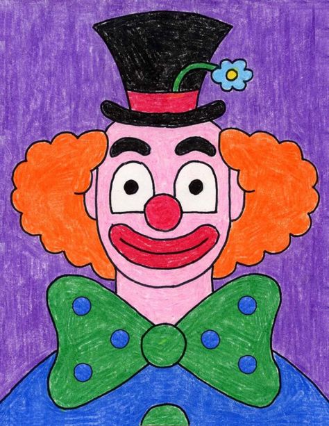 Nature Drawing For Kids, Basic Drawing For Kids, Cartoon Drawing For Kids, Toddler Drawing, Clown Paintings, Clown Face, Cute Clown, Clown Faces, Easy Drawings For Kids