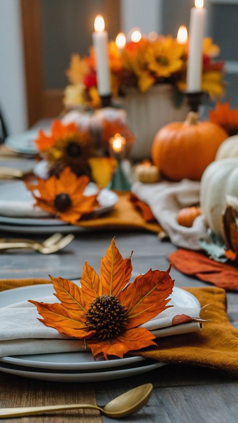 Transform your home with these stunning fall Thanksgiving decor DIY ideas From elegant candle centerpieces to cozy Hobby Lobby finds elevate your table with beautiful decorations including front porch accents living room embellishments outdoor farmhouse touches and modern kitchen and porch decor Explore endless inspiration for creating a warm and inviting atmosphere this season Thanksgiving Decor Diy, Candle Centerpieces Elegant, Thanksgiving Dinner Table Setting, Thanksgiving Decor Ideas, Decor Diy Ideas, Outdoor Farmhouse, Elegant Candle, Thanksgiving Dinner Table, Thanksgiving Decorations Diy