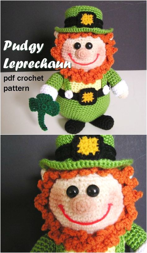 Adorable pudgy leprechaun amigurumi crochet pattern to make this sweet stuffed toy perfect for St Patrick's Day! Fun spring crochet project! #crochet #pattern #amigurumi #crochetpattern #stuffedtoypattern #handmadegifts #handmade #yarn #crafts #craftevangelist Patrick Crochet, Crochet Mittens Free Pattern, Amigurumi Projects, Spring Crochet, Amigurumi Rabbit, Stuff Toys, Crochet Holiday, Crochet Dolls Free Patterns, Handmade Yarn