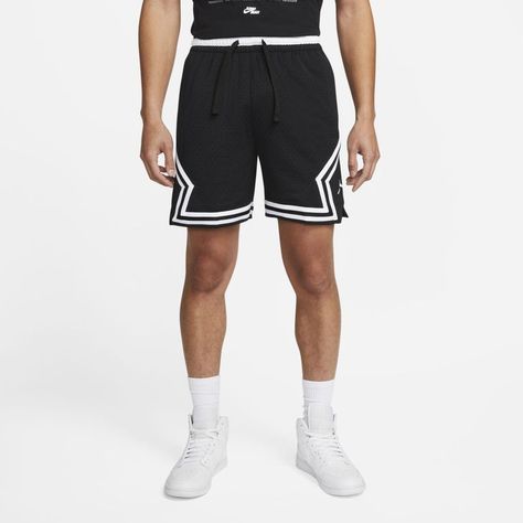 Men's Nike Dri-fit Sport Diamond Shorts - Black - Casual shorts Be unstoppable in the Jordan Dri-Fit Sport Diamond Short. Crafted with a light and breathable mesh fabric, these shorts keep you relaxed and comfortable through nail-biting games. Bringing street style and iconic heritage onto the basketball court, the Jordan Dri-Fit Sport Diamond Short lets you get buckets in style. Jordan Dri-Fit Sport Diamond Short features: Jordan standard fit gives an easy and relaxed feel. Dri-FIT technology k Jordan Diamond Shorts, Diamond Shorts, Black Nike Shorts, Jordan Shorts, Black Jordans, Lightweight Shorts, Jordans For Men, Street Style Looks, Nike Running