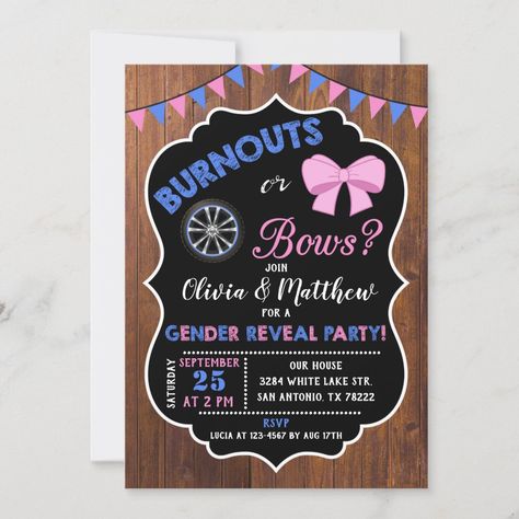 Baseballs Or Bows Gender Reveal, Burnouts Or Bows Gender Reveal, Baseballs Or Bows, Bows Gender Reveal, Luau Birthday Invitations, Bow Gender Reveal, Housewarming Party Invitations, Gender Reveal Party Invitations, House Warming Invitations