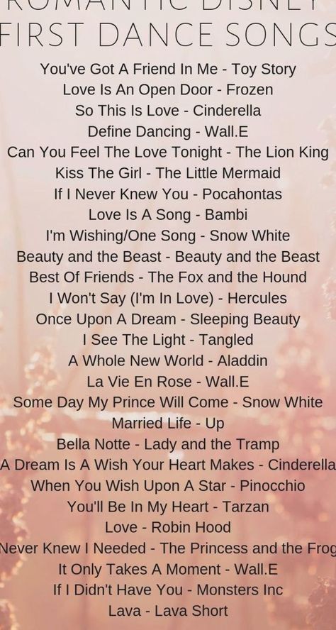 Wedding Somgs, Disney Wedding Songs, Romantic Disney, Best First Dance Songs, Perfect Wedding Songs, Wedding Song Playlist, Disney Playlist, Wedding Music Playlist, Country Wedding Songs