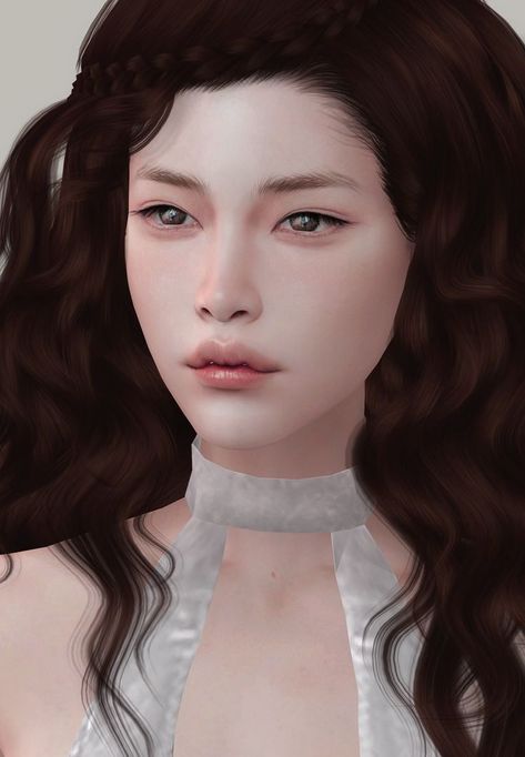 sim with dark reddish brown curly hair, dark brown eyes, glancing in the distance. She has pale white skin. Sims 4 Cheats, The Sims 4 Skin, Cute Eyeshadow Looks, Brown Curly Hair, Sims 4 Cc Makeup, Sims 4 Mm Cc, Sims 4 Cc Skin, European Models, Makeup Artist Tips