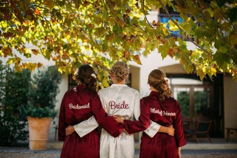 Bride Robes, Bride And Bridesmaid Pictures, Bridesmaids Robe, Bride Stuff, Bridesmaid Robe Personalized, Bridesmaid Hangers, Bride Hanger, Burgundy Bridesmaid, Private Wedding