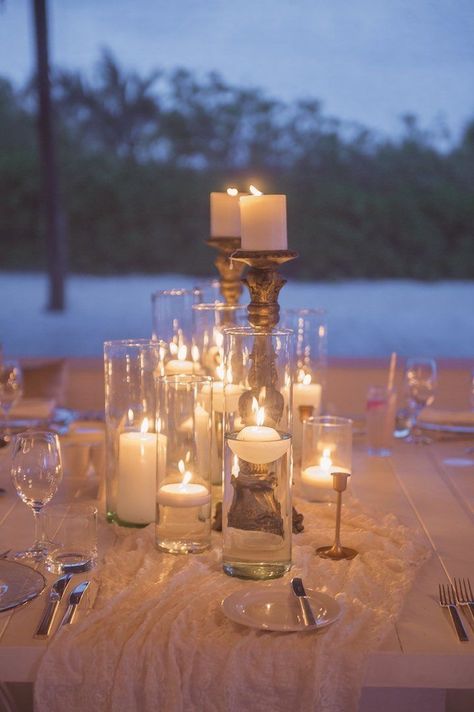 Beach Wedding Candle Centerpieces, Photography Ideas Beach, Candle Lit Wedding, Beach Wedding Centerpieces, Beach Wedding Reception, Wedding Photography Ideas, Wedding Casual, Beach Wedding Flowers, Special Events Decor