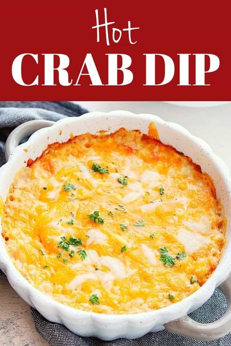 Hot Crab Dip - creamy and cheesy dip with crab meat, cream cheese and cheddar. Perfect appetizer for seafood fans! #appetizer #dip #seafood #crabmeat Crab Dip Hot, Spicy Crab Dip, Hot Crab Dip Recipe, Crab Dip Recipe, Seafood Dip, Hot Crab Dip, Cheesy Dip, Crab Dip, Easy Seafood