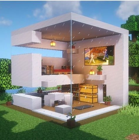 Mincraft Idea Houses Modern, Modern Minecraft House, Architecture House Plans, Modern Minecraft Houses, Case Minecraft, Cube House, Rumah Minecraft Sederhana, Minecraft Mansion, Minecraft Interior Design