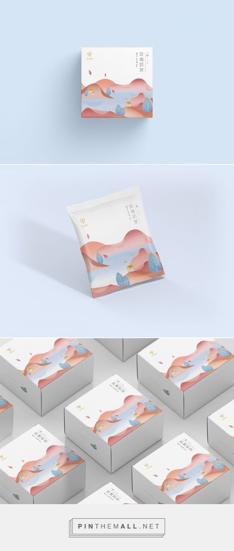 Packaging design Cute Tea Packaging, Tea Design Package, Milk Tea Packaging, Tea Box Packaging, Tea Package Design, Rose Milk Tea, Tea Package, Tea Packaging Design, Rose Milk