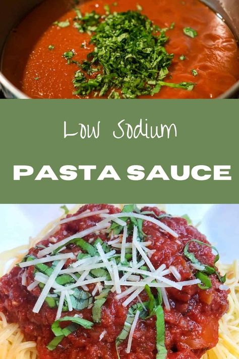 Easy, flavorful low sodium pasta sauce! You'll never want to buy pasta sauce again! Low Sodium Pasta, Low Sodium Pasta Sauce, Low Sodium Spaghetti Sauce, Low Sodium Recipes Heart, High Blood Pressure Diet Meals, Diet Pasta, Kidney Friendly Recipes Renal Diet, Kidney Diet Recipes, Salt Free Recipes