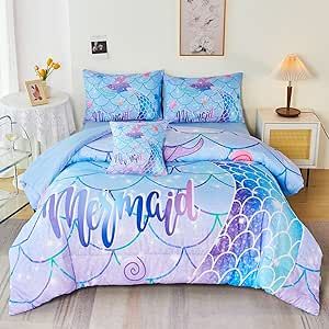 Bedroom Decor Bedding, Bedroom Stuff, Bed In A Bag, Glitter Design, Fish Scale, Blue Gradient, Mermaid Tail, Comforter Set, Comforter Sets