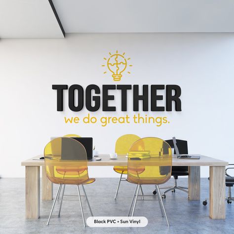 Together We Do Great Things 3D Office Decor, 3D, Office Wall Art, Typography Decor, Office Motivational Quotes, Office Inspirational DecalDecorate your office walls with this motivational wall decal with 3D letters.It is perfect to add colour and depth to the blank walls in the waiting room, office, conference and meeting rooms or any other workplace or workshop.Choose the colour options that suit your office space the best. Size Complete Product: w67" x h39" | w170 cm x h100 cm3D Letters: w67" Office Motivational Quotes, Creative Office Design, Meeting Room Design, Office Wall Design, The Waiting Room, Off White Kitchens, Office Wall Decals, Creative Office, Office Space Design