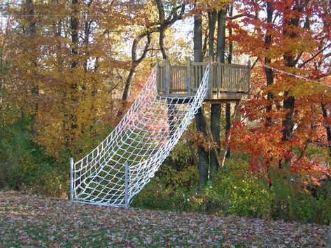 Backyard Fort, Backyard Kids Play Area, Tree House Diy, Playground Ideas, Kids Climbing, Water Trough, Rope Ladder, Cargo Net, Backyard Play