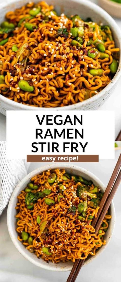 This vegan ramen noodle stir fry is an easy to make gluten free dinner that is full of flavor and packed with veggies. Healthy Ramen Meal Prep, Macro Friendly Ramen, Macro Friendly Ramen Recipes, Easy One Person Dinner, Meatless Pastas, Ramen Noodle Stir Fry, Homemade Stir Fry Sauce, Healthy Ramen, Vegetarian Ramen