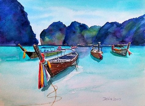 Phi Phi Island, Thailand Phi Phi Island Thailand, Island Painting, Portraiture Artist, Phi Phi Islands, Thailand Art, Phi Phi Island, Vantage Point, Watercolour Inspiration, Acrylic Painting Tutorials