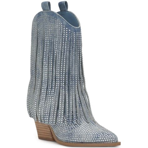 PRICES MAY VARY. Textile Material Boot - Mid-Calf Zipper Closure Denim Rhinestone, Jessica Simpson Boots, Black Western Boots, Denim And Diamonds, Rhinestone Fringe, Rodeo Fashion, Denim Boots, Western Boots Women, Western Booties