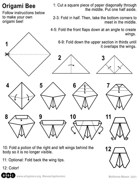 Bee Origami, Bee Stuff, Origami Diagrams, Cute Origami, Stem Crafts, Origami Patterns, Learn Japanese Words, Spelling Bee, Elementary Art Projects