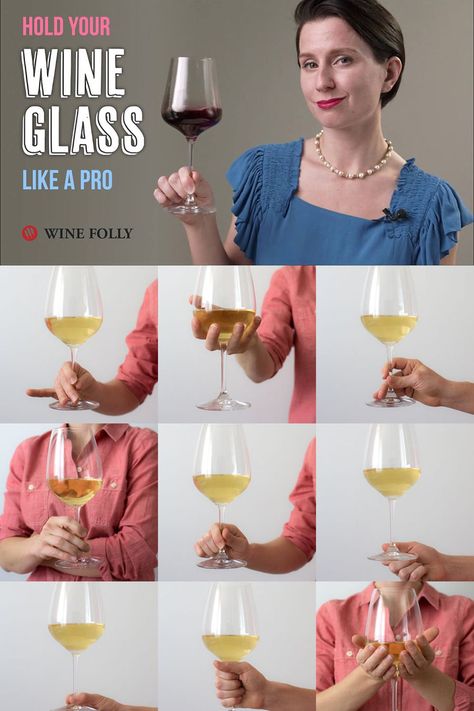 There’s really only one rule when it comes to holding a glass of wine: Don’t hold it by the big round part. Here are some fun techniques to try the next time you’re drinking a glass of wine. Wine Video, Dinning Etiquette, Holding A Glass Of Wine, Holding Wine, Wine Basics, Wine Facts, Table Etiquette, Wine 101, Wine Folly