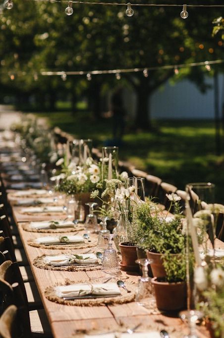 Herb garden parties, garden table setting, gathering with friends Herb Wedding Centerpieces, Family Style Weddings, Herb Wedding, Rustic Table Runner, Rustic Table Runners, Grand Marais, Farm Photography, Outdoor Table Settings, Summer Garden Party