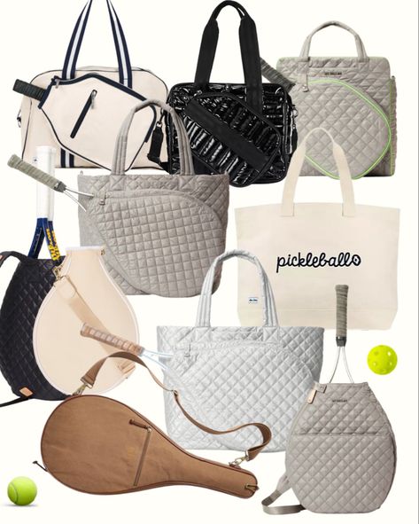 Tennis Bags + Pickelball Totes Tennis Bag Aesthetic, Pickleball Bags For Women, Tennis Bags For Women, Tennis Bag Essentials, Pickleball Aesthetic, Pickleball Bag, Wellness Girl, Tennis Fitness, Tennis Tote