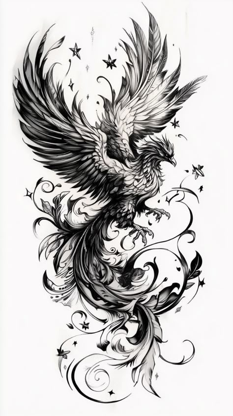 A Phoenix Tattoo, Phoenix Tattoo Men, Phoenix Tattoo Sleeve, Phoenix Back Tattoo, Tato Phoenix, Japanese Phoenix Tattoo, Phoenix Drawing, Rising Phoenix Tattoo, Phoenix Tattoo Feminine