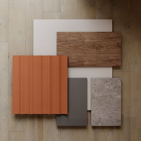 Orange Wood Interior Design, Dark Wood Mood Board, Orange Material Board, Tarkett West Oak Loft, Teak Wood Texture Seamless, Interior Presentation, Materials Board Interior Design, Grey Interior Design, Small Apartment Interior