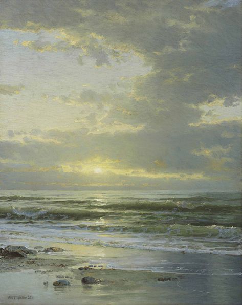 William Trost Richards (1833-1905) Sunrise At The Beach, Sunrise On The Beach, Ocean Landscape Painting, Seaside Paintings, Sea Artwork, Ocean Landscape, Realism Painting, Sky Painting, Ocean Painting