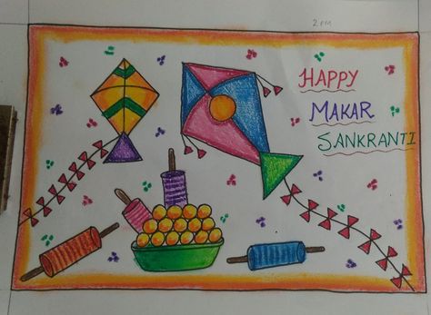 Uttrayan Drawings, Makar Sankranti Drawing For Kids, Makar Sankranti Drawing, Sankranti Drawing, Sankranti Decoration, Decoration Classroom, Kites Craft, Friend Cards, Best Friend Cards