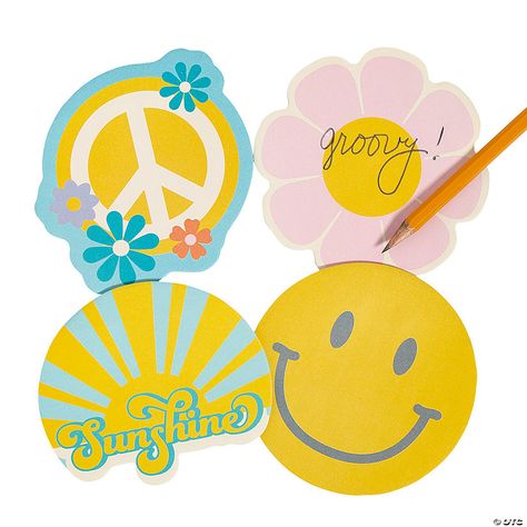 These nifty designs can make someone smile today! Give out these sticky notes as party favors at a retro themed birthday party or as classroom rewards for ... Flower Smiley Face, Flower Smiley, Sunshine Birthday Parties, Groovy Party, Candy Alternatives, Sunshine Birthday, Classroom Rewards, Teaching Supplies, 1000 Piece Jigsaw Puzzles