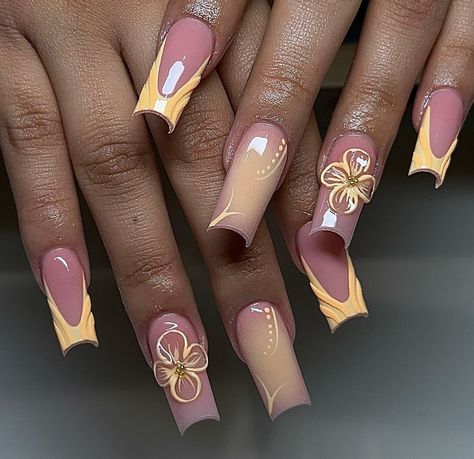 Acrylic Nails Orange Design, Nails Orange Design, Tropical Nails Acrylic, Shade Of Orange, Orange Acrylic Nails, Yellow Nails Design, Plain Nails, Tropical Nails, French Manicure Nails