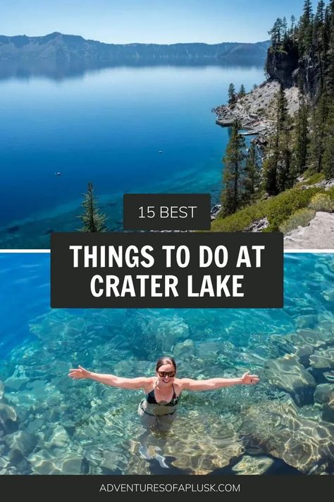 The BEST things to do at Crater Lake National Park in Oregon | Things to do in Oregon | Best National Parks | National Parks in Oregon | Hiking in Oregon | Visit the Pacific Northwest | Crater Lake hikes Crater Lake Packing List, Creator Lake Oregon, Hiking In Oregon, Pacific Northwest Road Trip, Pnw Trip, Western Vacation, Things To Do In Oregon, Oregon Hiking, Oregon Girl