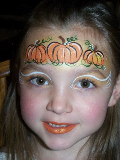 Face-Painting151.gif (400×532) Thanksgiving Facepainting, Easy Pumpkin Face Paint, Thanksgiving Face Paint, Simple Pumpkin Faces, Fall Face Paint, Fall Face Painting, Fall Face Painting Ideas, Easy Pumpkin Faces, Halloween Face Paint Designs