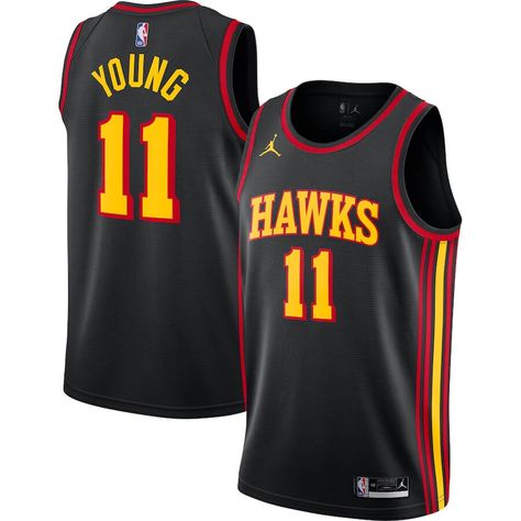 Trae Young Atlanta Hawks 2020/21 Swingman Jersey - Statement Edition - Black You cheer the loudest when you watch Trae Young lead the Atlanta Hawks to a win. Let your style reflect your fandom when you throw on this Swingman Statement Edition jersey. With crisp Atlanta Hawks graphics and Trae Young's name and number, you'll feel like a part of your favorite team while you watch them dominate. DETAILS: Wash inside out separately or with like colours Do not Tumble Dry Do not Dry Clean Do not iron Dejounte Murray, Best Jersey, Trae Young, Personalized Jersey, Tank Top Outfits, Young Black, Atlanta Hawks, Nba Jersey, Jordans For Men