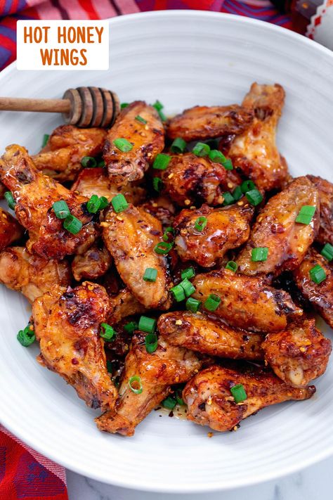 Hot Honey Wings Recipe - We are not Martha Hot Chicken Wings Recipe, Hot Honey Wings, Honey Wings Recipe, Honey Wings, Hot Chicken Wings, Hot Wing Recipe, Wings Recipe Buffalo, Wings Recipe, Hot Honey