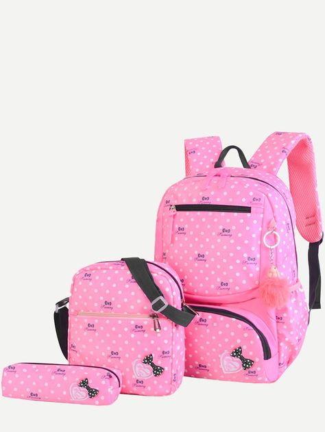 Kids Polka Dot Backpack With Pencil Case 3pcs -SheIn(Sheinside) High School Bags, Princess Backpack, High School Backpack, Kids School Backpack, Mini Mochila, Backpack Pattern, Sac Lunch, Unisex Backpack, Mens Travel Bag