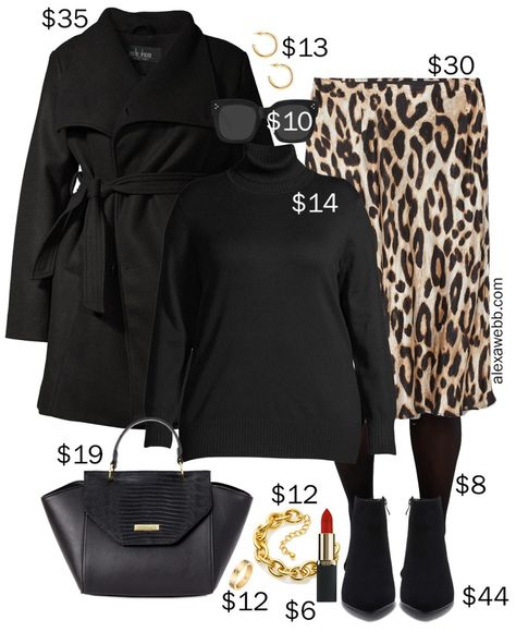 Plus Size on a Budget – Leopard Skirt Work Outfit - Alexa Webb Plus Size On A Budget, Skirt Work Outfit, Leopard Skirt Outfit, Plus Size Spring Dresses, White Shorts Outfit, Sweater Tights, Alexa Webb, Budget Outfits, Skirt Outfits Fall