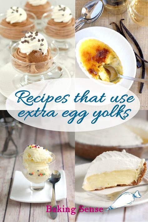 What to do with all those left over eggs yolks? Don't worry, I've got you covered with 25 recipes that use all yolks or more yolks than whites. #left overs #recipes #how to #ideas #tips #egg yolks Leftover Egg Yolks Recipes, Using Egg Yolks, Extra Egg Yolks, Peanut Butter Mousse Pie, Spicy Ginger Cookies, Egg Yolk Uses, Egg Yolk Recipes, Cream Pie Filling, Treats Recipes